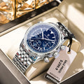 POEDAGAR Business Man Watch Chronograph Date Waterproof Luminous Men's Watches Stainless Steel Trendy Quartz Male Wristwatch+Box