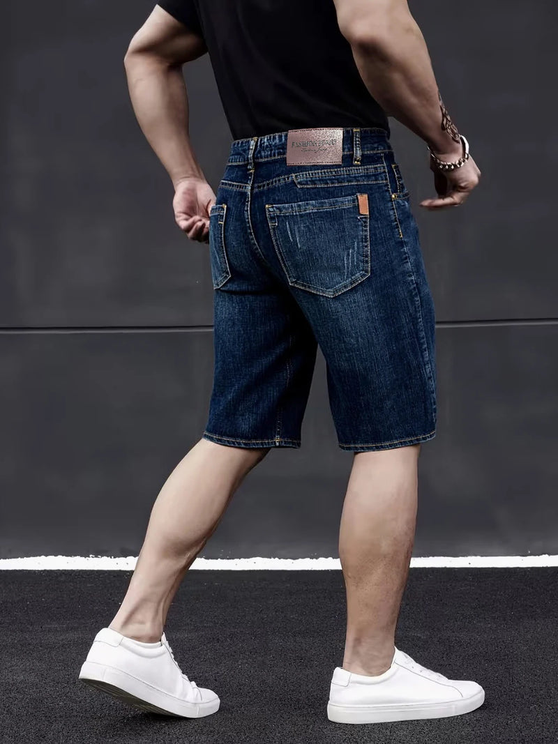 Shorts jeans slim estilo clássico masculino, modelo verão