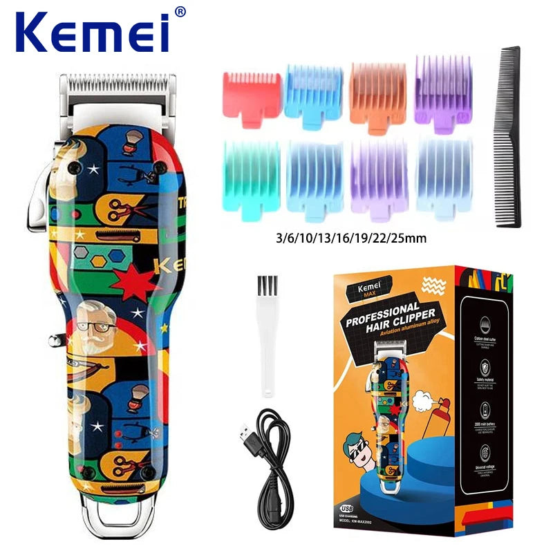 Kemei KM-MAX2092 USB Charging Rechargeable Graffiti Pattern Electric Hair Clippers Professional Barber Hair Trimmer For Men